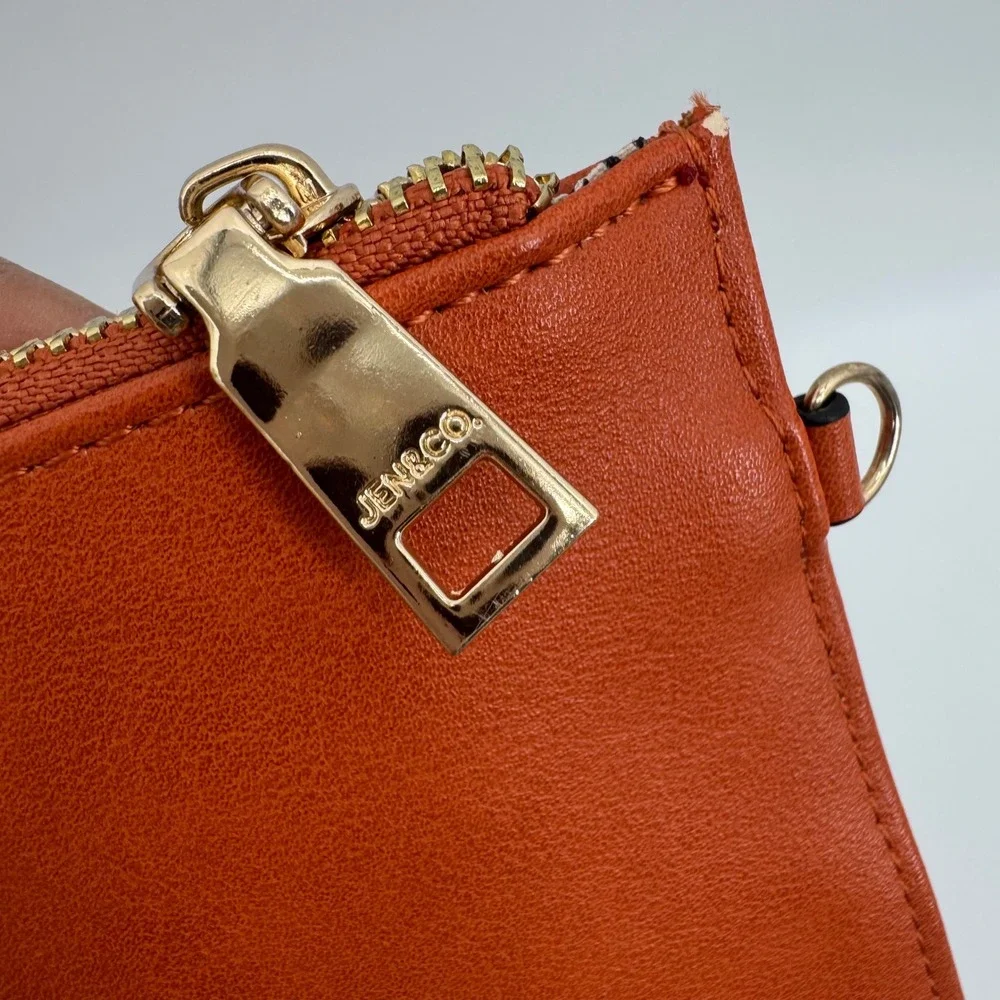 Jen & Co Burnt Orange Vegan Leather Slim Zip Card Case Wallet Gold Hardware